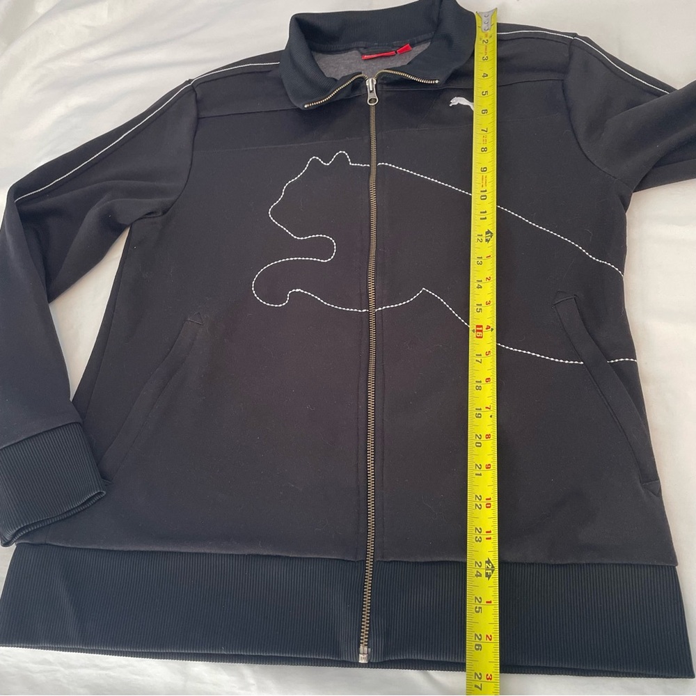 Puma Black Full Zip Embroidered Sweatshirt with White Accents Women’s Medium - Picture 4 of 6